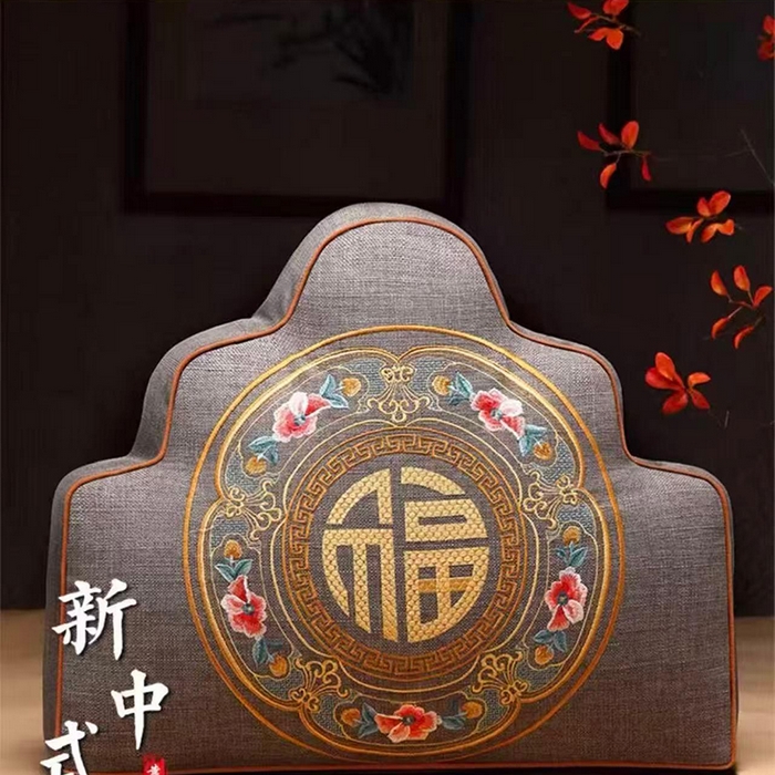 多米家居 2026新款新中式靠山抱枕 福如东海 多丽丝麻 烟灰