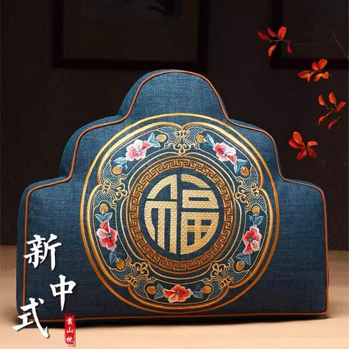 多米家居 2026新款新中式靠山抱枕 福如东海 多丽丝麻 深兰