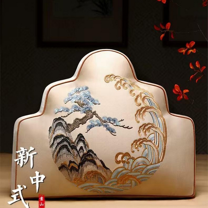 多米家居 2026新款新中式靠山抱枕 望海松 高精密 米色