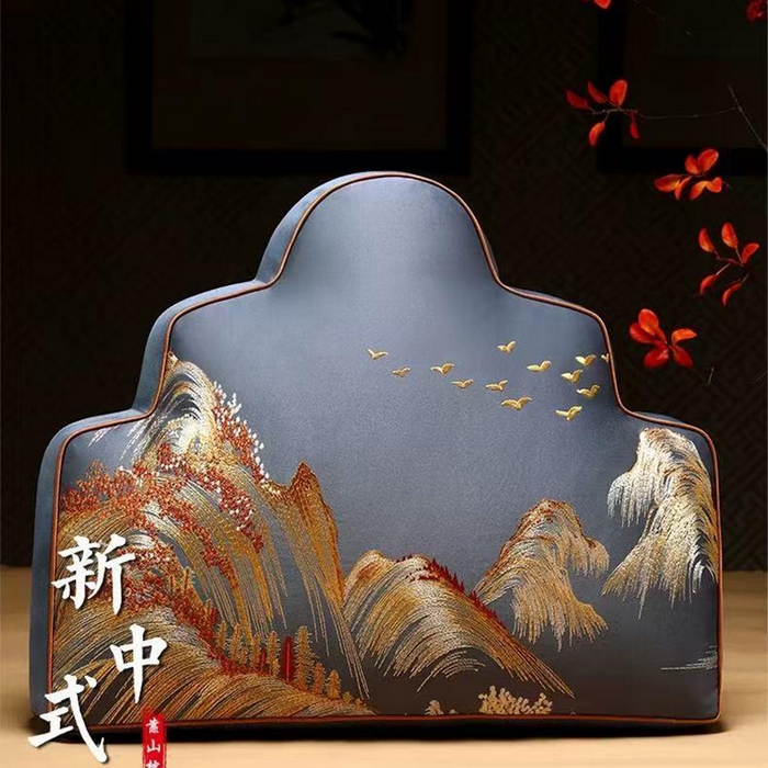 多米家居 2026新款新中式靠山抱枕 富春山居 高精密 深兰