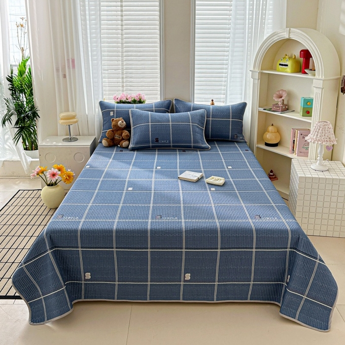 文黛家居 2026新款全棉夹棉印花床盖三件套 格韵