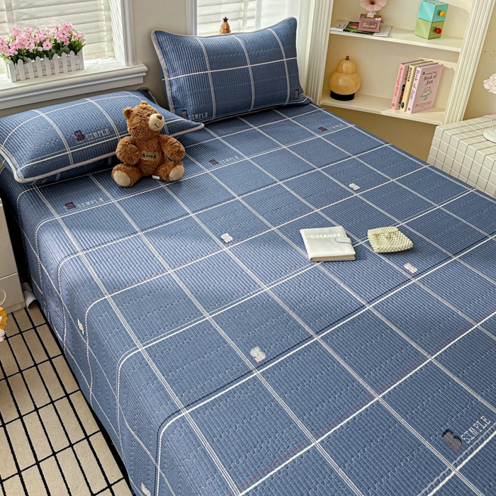 91家纺网 家纺一手货源 找家纺 文黛家居 2026新款全棉夹棉印花床盖三件套 格韵