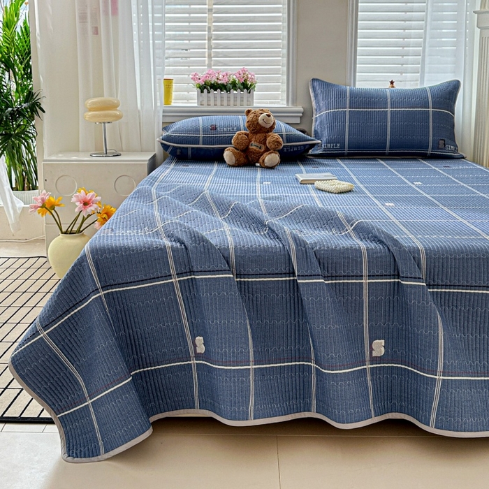 91家纺网 家纺一手货源 找家纺 文黛家居 2026新款全棉夹棉印花床盖三件套 格韵