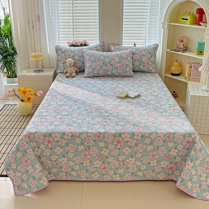 91家纺网 家纺一手货源 找家纺 文黛家居 2026新款全棉夹棉印花床盖三件套 花香四溢