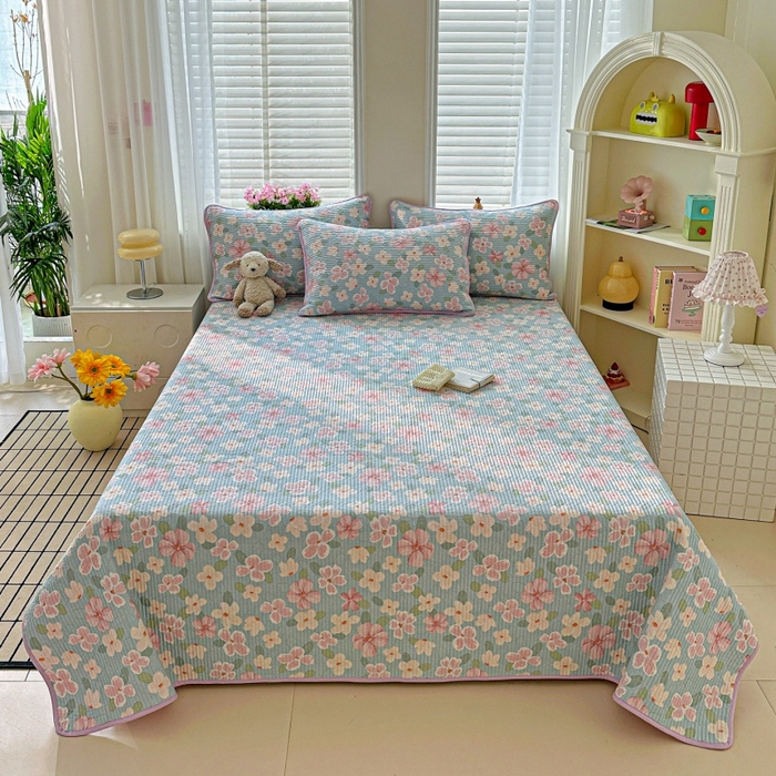 文黛家居 2026新款全棉夹棉印花床盖三件套 花香四溢