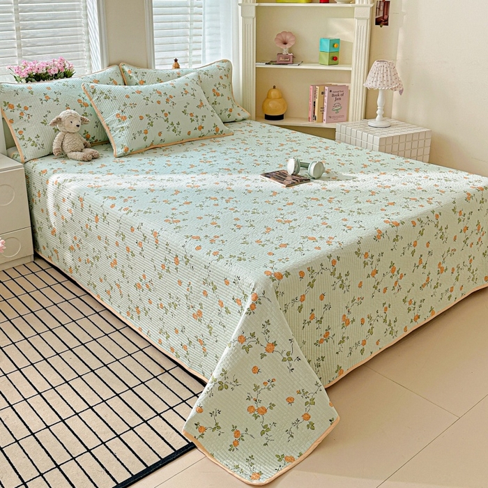 91家纺网 家纺一手货源 找家纺 文黛家居 2026新款全棉夹棉印花床盖三件套 花想容