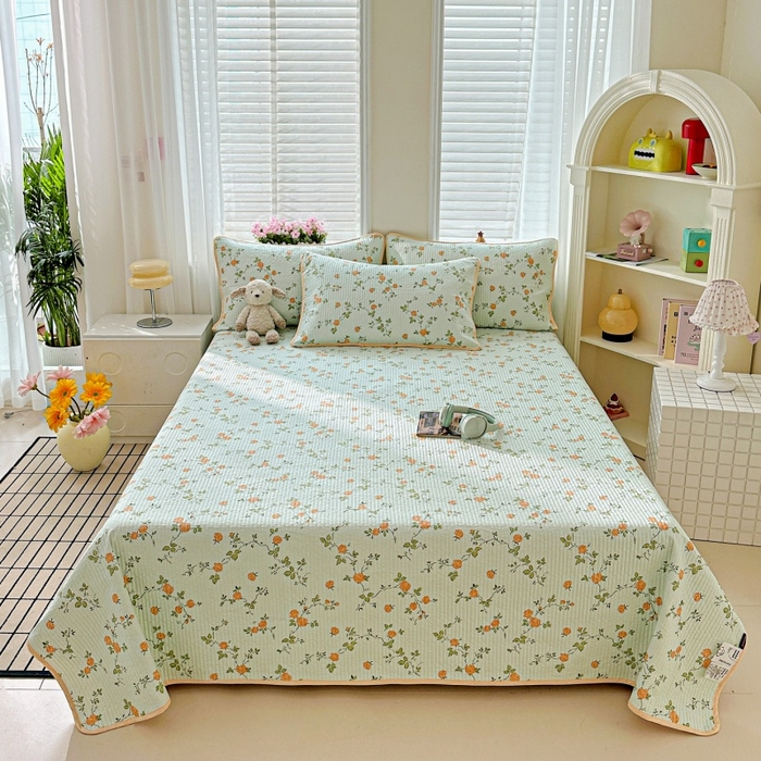 文黛家居 2026新款全棉夹棉印花床盖三件套 花想容