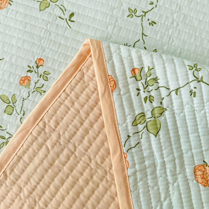 91家纺网 家纺一手货源 找家纺 文黛家居 2026新款全棉夹棉印花床盖三件套 花想容