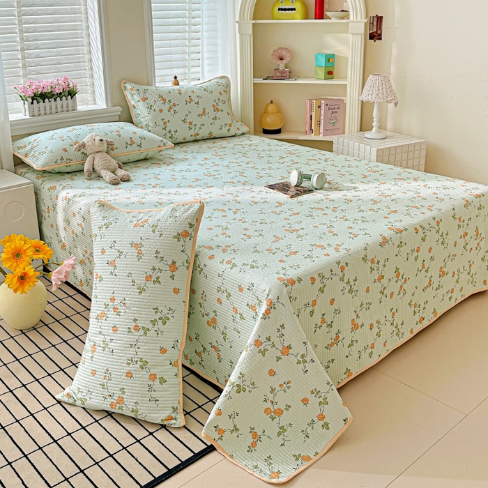 91家纺网 家纺一手货源 找家纺 文黛家居 2026新款全棉夹棉印花床盖三件套 花想容