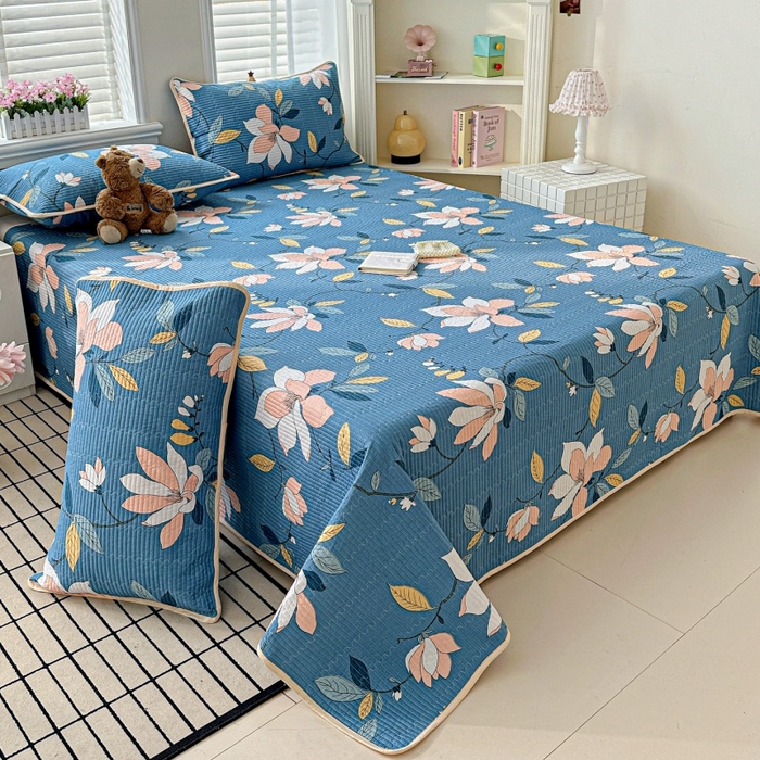 91家纺网 家纺一手货源 找家纺 文黛家居 2026新款全棉夹棉印花床盖三件套 流莹