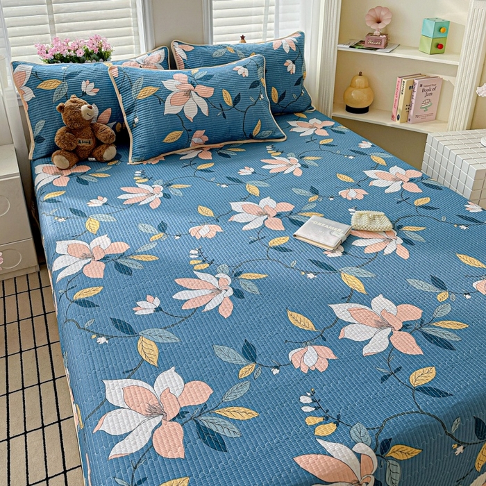 91家纺网 家纺一手货源 找家纺 文黛家居 2026新款全棉夹棉印花床盖三件套 流莹