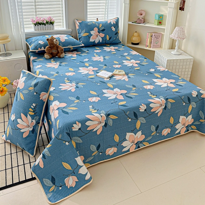 91家纺网 家纺一手货源 找家纺 文黛家居 2026新款全棉夹棉印花床盖三件套 流莹