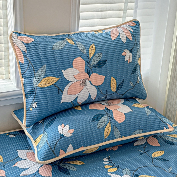 91家纺网 家纺一手货源 找家纺 文黛家居 2026新款全棉夹棉印花床盖三件套 流莹