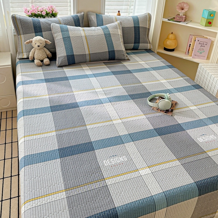 91家纺网 家纺一手货源 找家纺 文黛家居 2026新款全棉夹棉印花床盖三件套 摩卡庄园