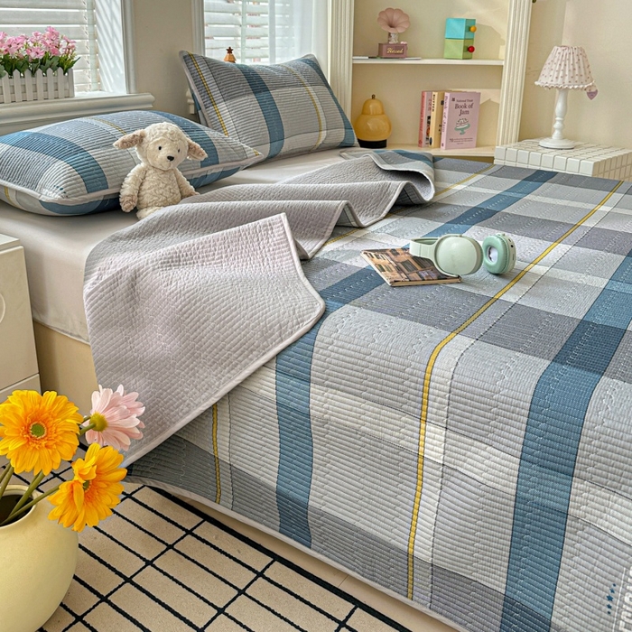 91家纺网 家纺一手货源 找家纺 文黛家居 2026新款全棉夹棉印花床盖三件套 摩卡庄园