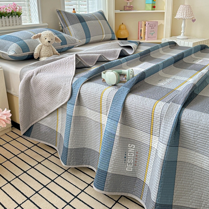 91家纺网 家纺一手货源 找家纺 文黛家居 2026新款全棉夹棉印花床盖三件套 摩卡庄园