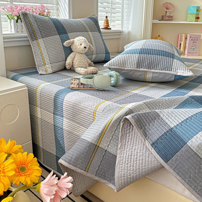 91家纺网 家纺一手货源 找家纺 文黛家居 2026新款全棉夹棉印花床盖三件套 摩卡庄园