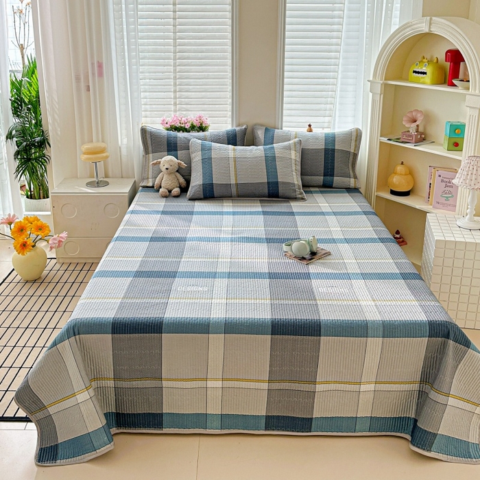 91家纺网 家纺一手货源 找家纺 文黛家居 2026新款全棉夹棉印花床盖三件套 摩卡庄园