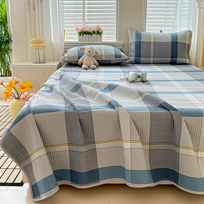 91家纺网 家纺一手货源 找家纺 文黛家居 2026新款全棉夹棉印花床盖三件套 摩卡庄园