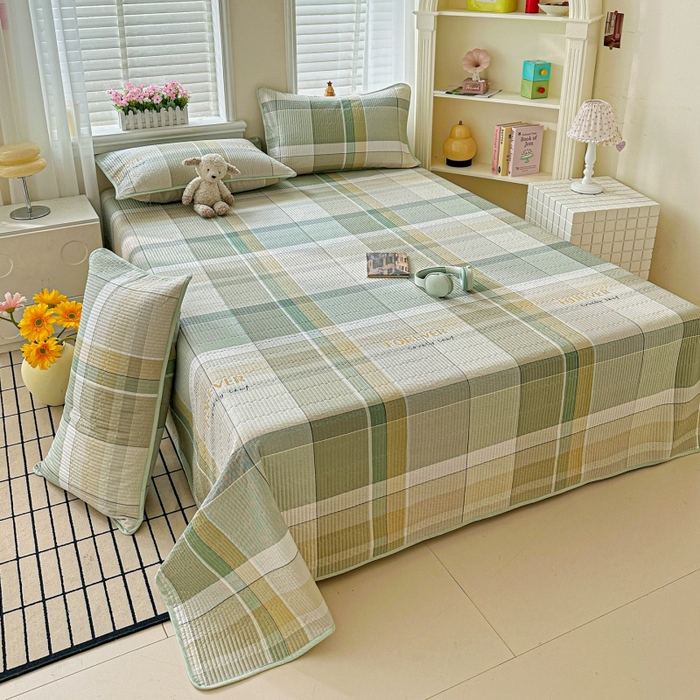 91家纺网 家纺一手货源 找家纺 文黛家居 2026新款全棉夹棉印花床盖三件套 素格