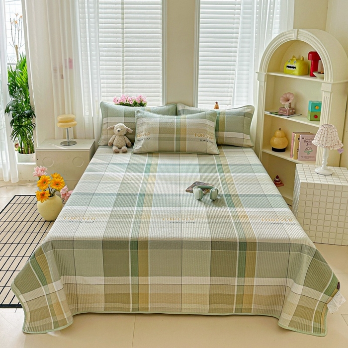 91家纺网 家纺一手货源 找家纺 文黛家居 2026新款全棉夹棉印花床盖三件套 素格