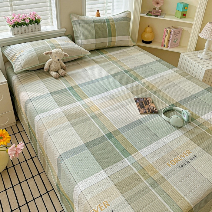 91家纺网 家纺一手货源 找家纺 文黛家居 2026新款全棉夹棉印花床盖三件套 素格