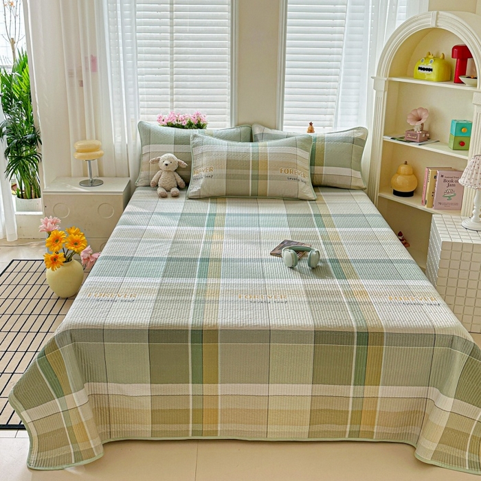 文黛家居 2026新款全棉夹棉印花床盖三件套 素格