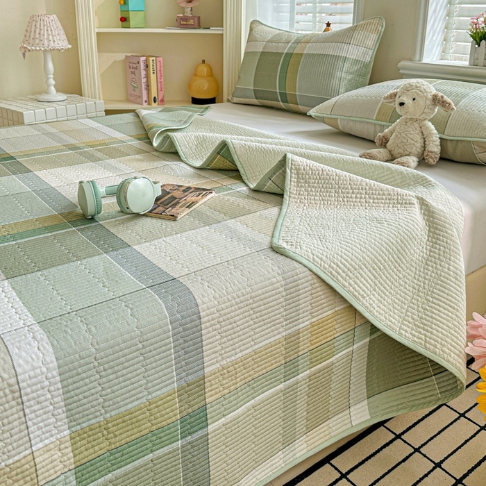 91家纺网 家纺一手货源 找家纺 文黛家居 2026新款全棉夹棉印花床盖三件套 素格