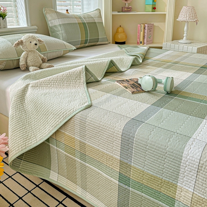 91家纺网 家纺一手货源 找家纺 文黛家居 2026新款全棉夹棉印花床盖三件套 素格