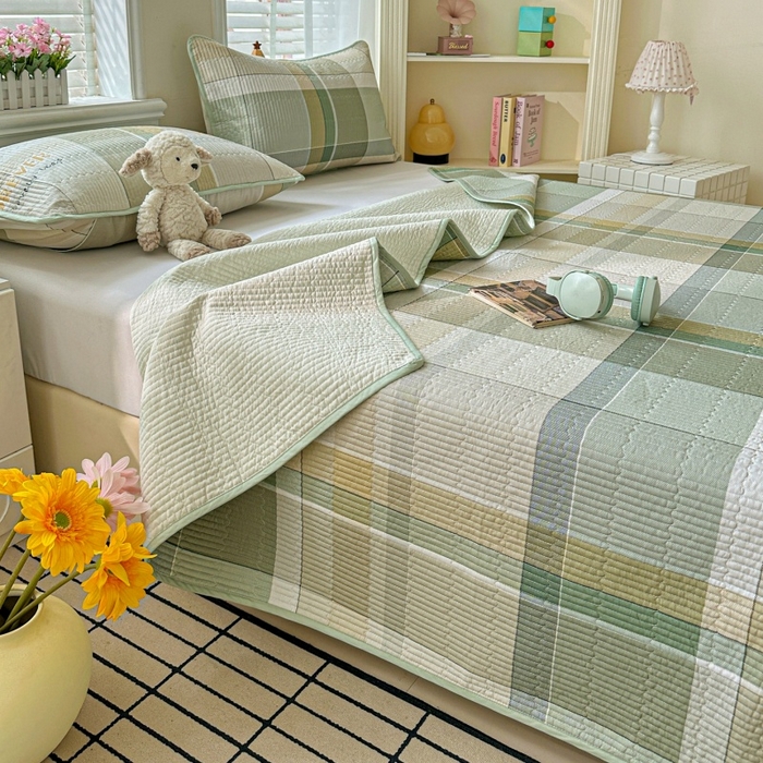 91家纺网 家纺一手货源 找家纺 文黛家居 2026新款全棉夹棉印花床盖三件套 素格