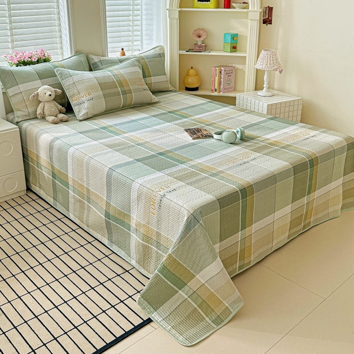 91家纺网 家纺一手货源 找家纺 文黛家居 2026新款全棉夹棉印花床盖三件套 素格