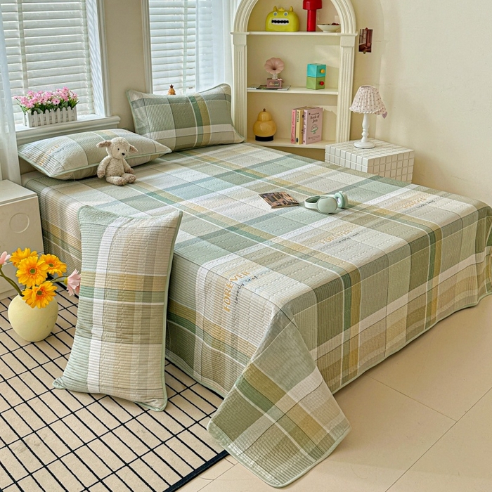 91家纺网 家纺一手货源 找家纺 文黛家居 2026新款全棉夹棉印花床盖三件套 素格