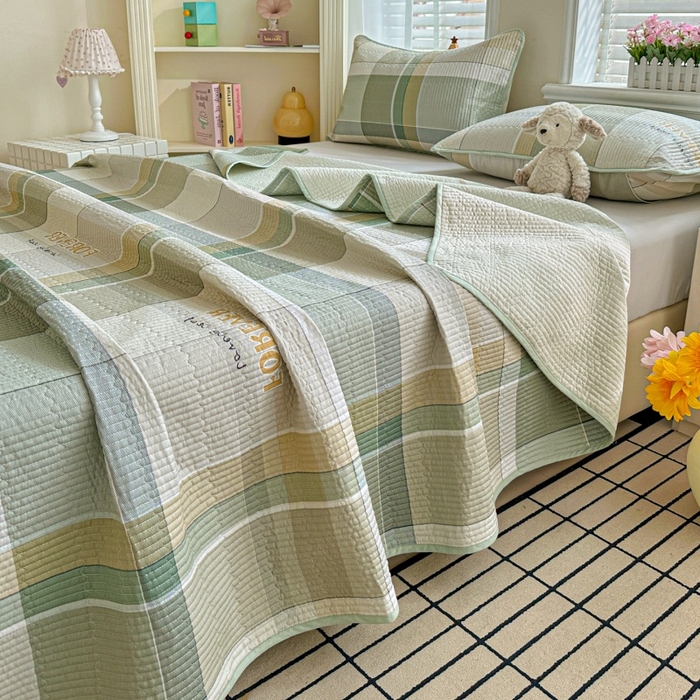 91家纺网 家纺一手货源 找家纺 文黛家居 2026新款全棉夹棉印花床盖三件套 素格