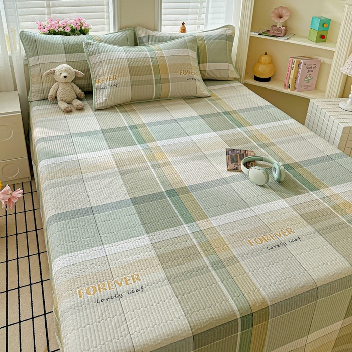 91家纺网 家纺一手货源 找家纺 文黛家居 2026新款全棉夹棉印花床盖三件套 素格