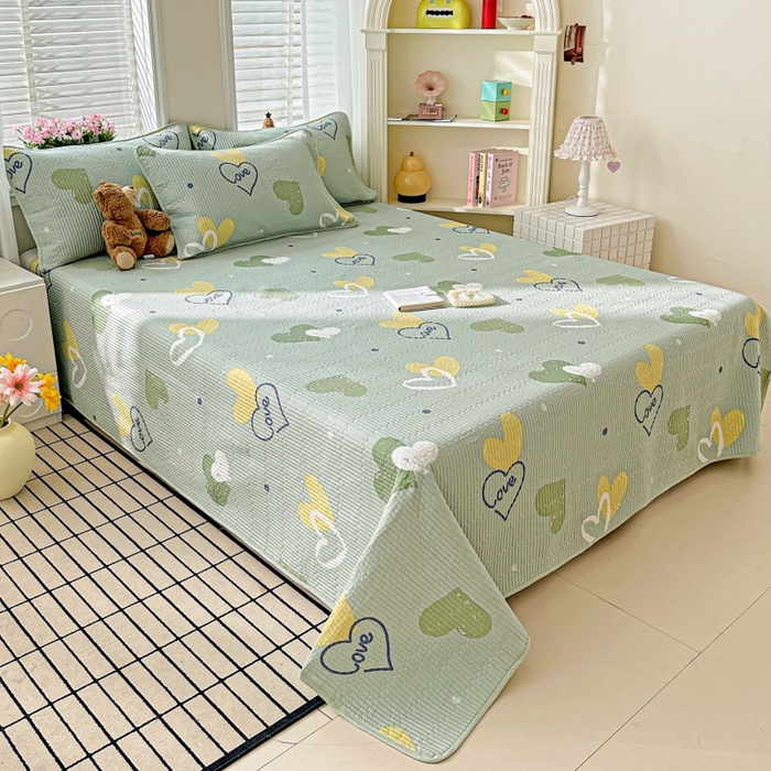 91家纺网 家纺一手货源 找家纺 文黛家居 2026新款全棉夹棉印花床盖三件套 心愿恋曲