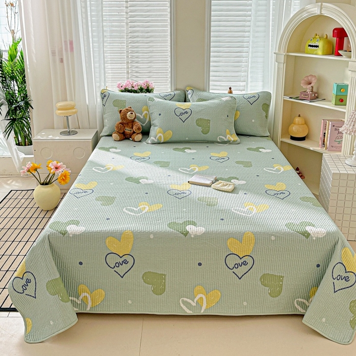 91家纺网 家纺一手货源 找家纺 文黛家居 2026新款全棉夹棉印花床盖三件套 心愿恋曲