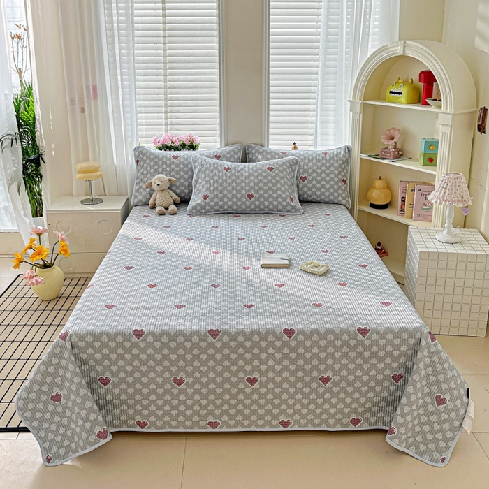 91家纺网 家纺一手货源 找家纺 文黛家居 2026新款全棉夹棉印花床盖四件套【支持定做】 爱心日记