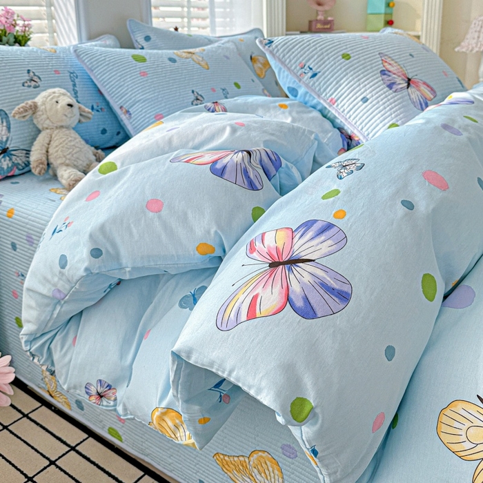 文黛家居 2026新款全棉夹棉印花床盖四件套【支持定做】 蝶舞-蓝