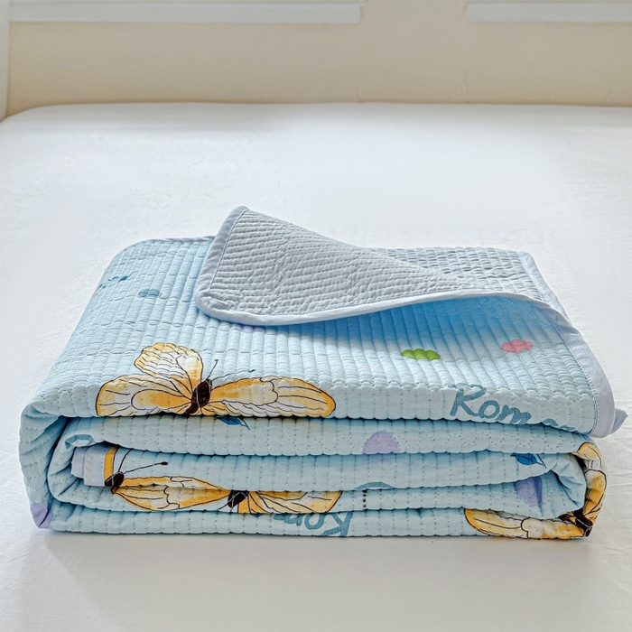 91家纺网 家纺一手货源 找家纺 文黛家居 2026新款全棉夹棉印花床盖四件套【支持定做】 蝶舞-蓝