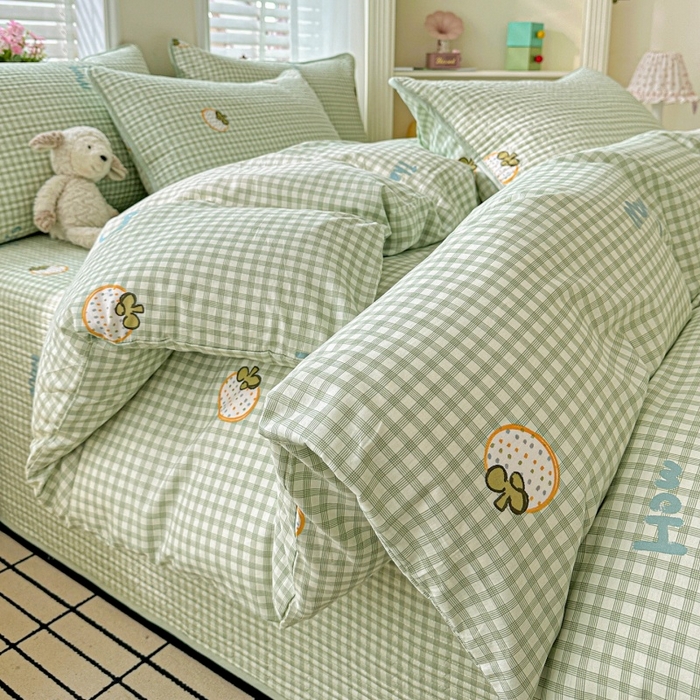 文黛家居 2026新款全棉夹棉印花床盖四件套【支持定做】 格纹水果