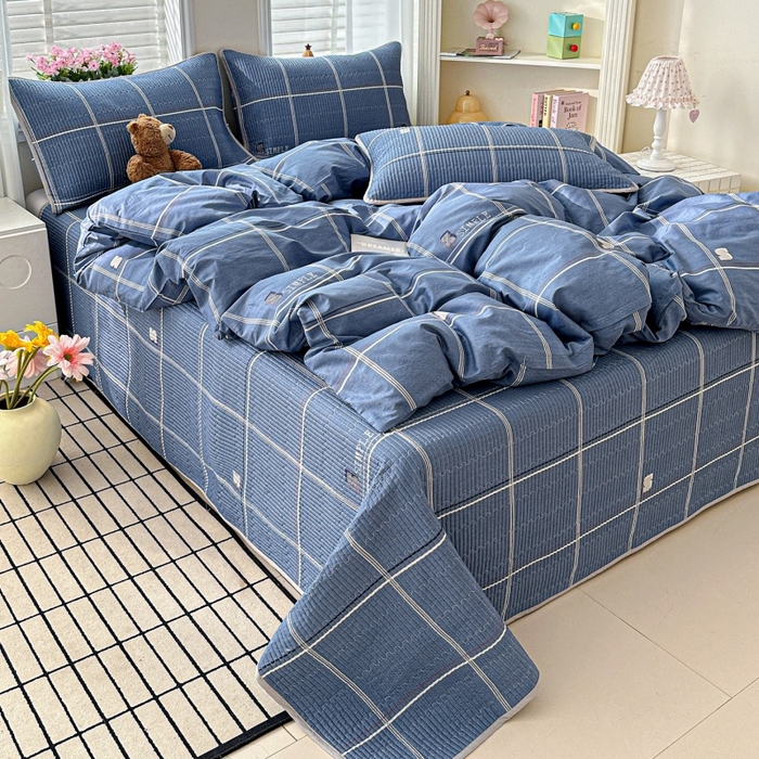 91家纺网 家纺一手货源 找家纺 文黛家居 2026新款全棉夹棉印花床盖四件套【支持定做】 格韵