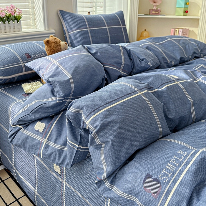 91家纺网 家纺一手货源 找家纺 文黛家居 2026新款全棉夹棉印花床盖四件套【支持定做】 格韵