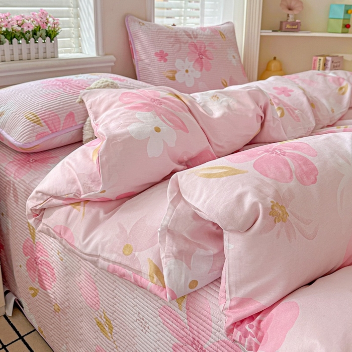 91家纺网 家纺一手货源 找家纺 文黛家居 2026新款全棉夹棉印花床盖四件套【支持定做】 花间舞