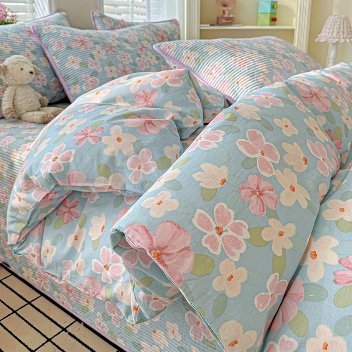 文黛家居 2026新款全棉夹棉印花床盖四件套【支持定做】 花香四溢