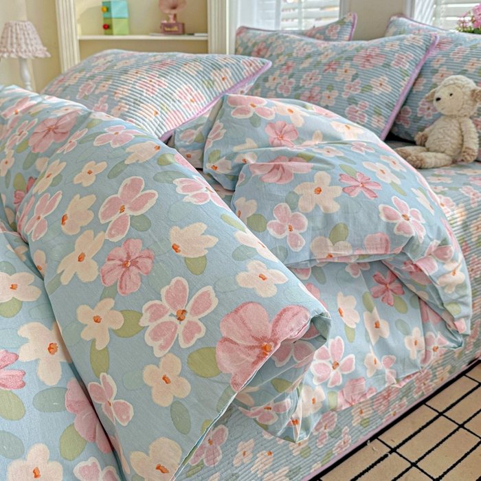 91家纺网 家纺一手货源 找家纺 文黛家居 2026新款全棉夹棉印花床盖四件套【支持定做】 花香四溢