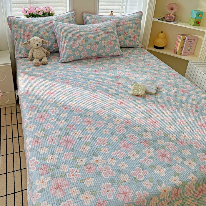 91家纺网 家纺一手货源 找家纺 文黛家居 2026新款全棉夹棉印花床盖四件套【支持定做】 花香四溢