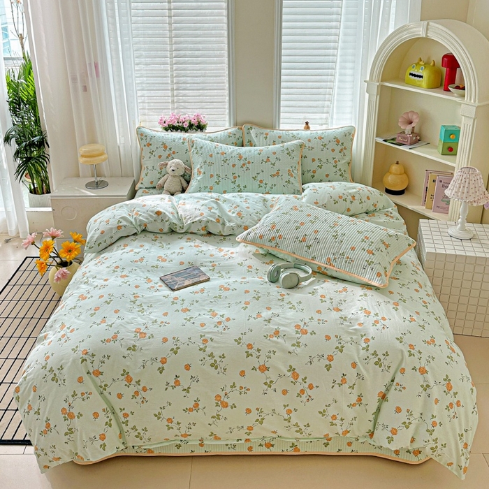 91家纺网 家纺一手货源 找家纺 文黛家居 2026新款全棉夹棉印花床盖四件套【支持定做】 花想容