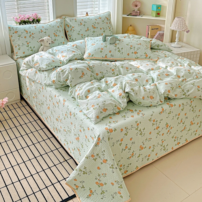 91家纺网 家纺一手货源 找家纺 文黛家居 2026新款全棉夹棉印花床盖四件套【支持定做】 花想容