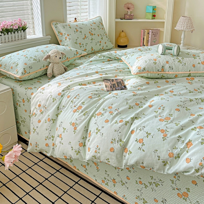 91家纺网 家纺一手货源 找家纺 文黛家居 2026新款全棉夹棉印花床盖四件套【支持定做】 花想容