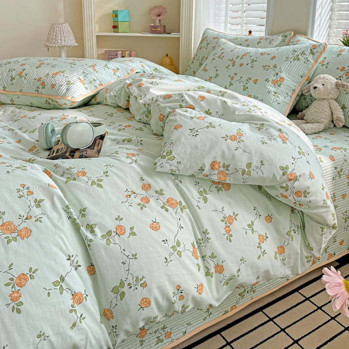 91家纺网 家纺一手货源 找家纺 文黛家居 2026新款全棉夹棉印花床盖四件套【支持定做】 花想容